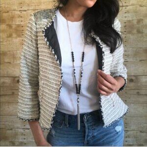 The Limited Cream Tweed Shoulder Sequin 3/4 Sleeve Blazer Size S